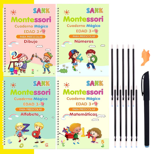 Set X4 Cuadernos Mágicos Mejora De Caligrafía Montessori
